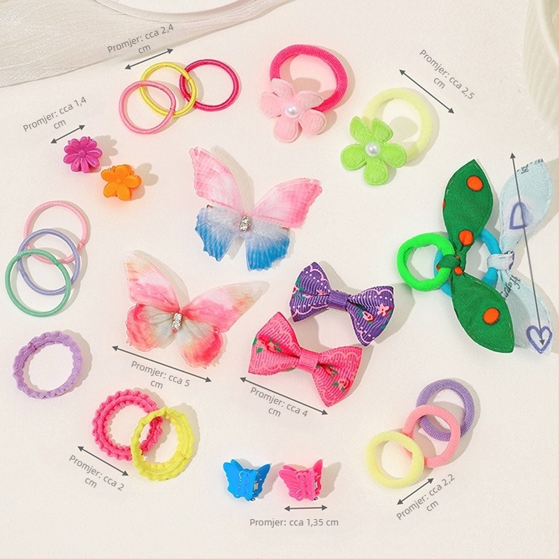 555-dijelni komplet dječjih dodataka za kosu – ručna izrada, Princess serija, gumice za kosu, štipaljke i trake za kosu