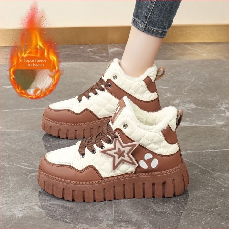 Ženske visoke tenisice od PU, gumena potplat, okrugli vrh, slip-on