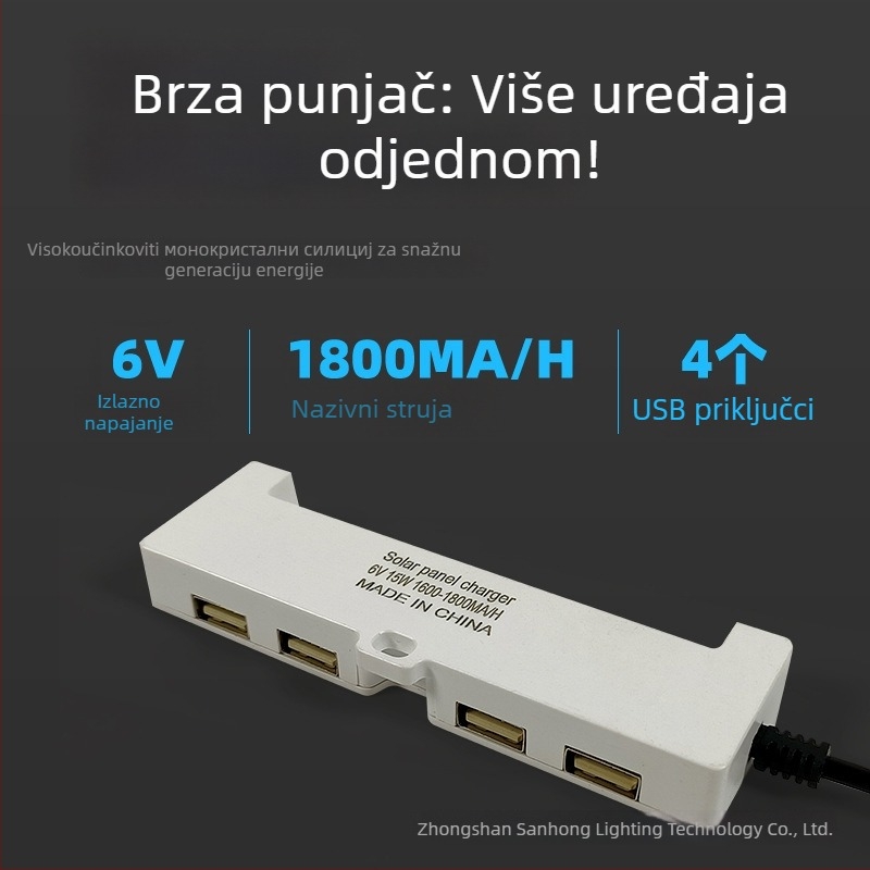Solarna produžni kabel s USB za napajanje rasvjetnih tijela, IP65, 6-15W, 6V, ručni prekidač, trajanje osvjetljenja 6-12 sati