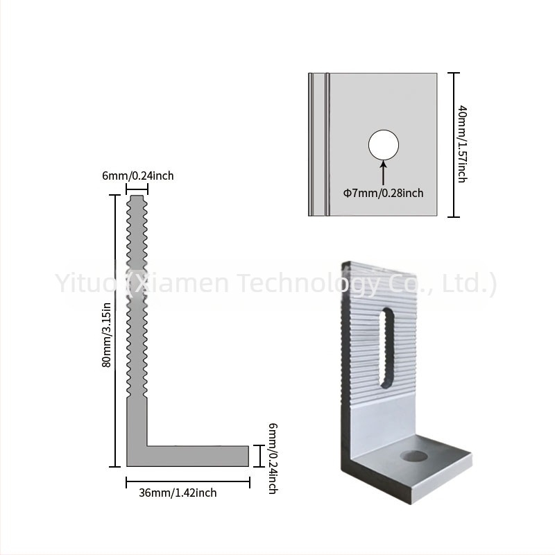 Aluminijski L-oblik nosač za montažu solarnog panela s podesivim kutem nagiba, materijal: aluminijska legura, tehnologija obrade: ekstruzija, marka ECO-TECH, model 01