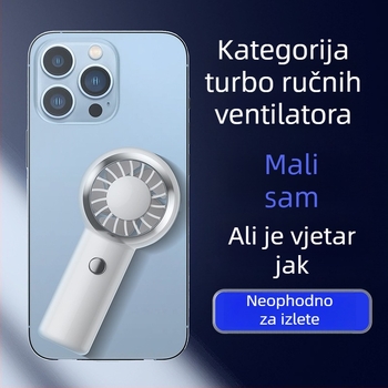 USB ručni i za oko vrata ventilator s 5 plastičnim lopaticama, motor s četkama, ugrađena baterija 300–500 mAh, 3 brzine, USB punjenje