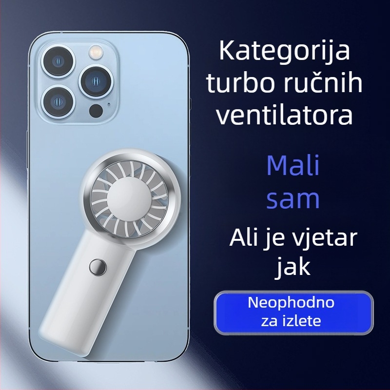 USB ručni i za oko vrata ventilator s 5 plastičnim lopaticama, motor s četkama, ugrađena baterija 300–500 mAh, 3 brzine, USB punjenje