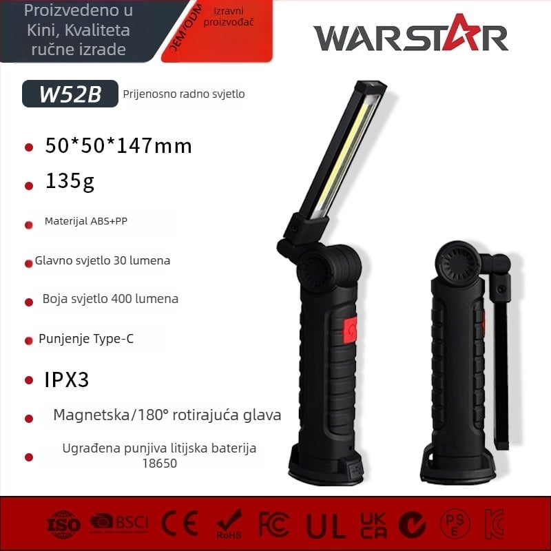 Sklopiva COB radna svjetiljka s magnetskom bazom, dvostruki LED izvor, 5W, 500mAh