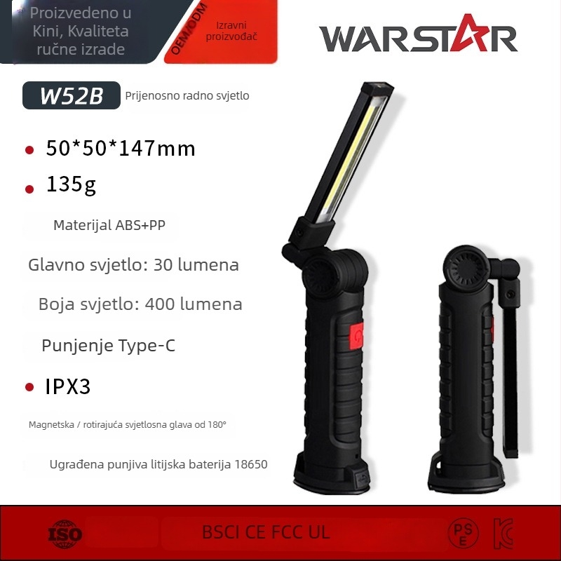 Sklopiva COB radna svjetiljka s magnetskom bazom, dvostruki LED izvor, 5W, 500mAh