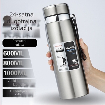 Termos od nehrđajućeg čelika s unutarnjim spremnikom 304 i vanjskim kućištem 201, sportski stil, prijenosan, zadržava toplinu više od 36 sati