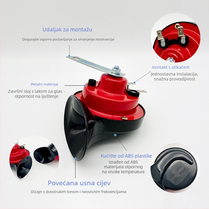Automobilski pužev rog 004A – 12V, dvotonični visoki-niski, 110 dB