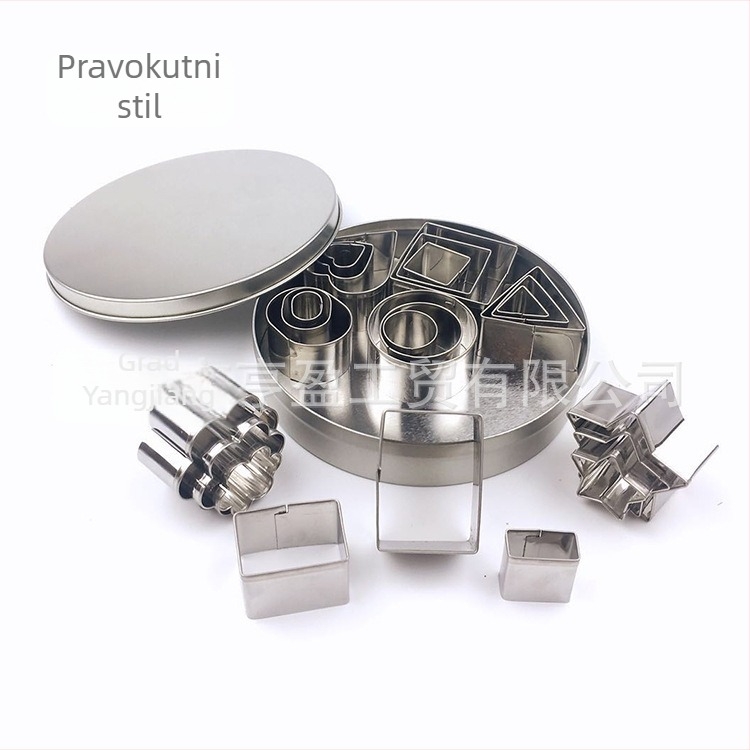 24-djelni set kalupa za kekse od nehrđajućeg čelika za kekse, fondant i pečenje; oblici: srce, zvijezda, cvijet, kvadrat, krug, trokut, oval i heksagon; HY-244