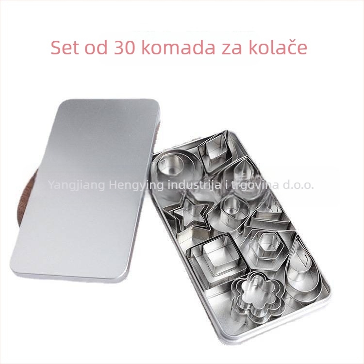 24-djelni set kalupa za kekse od nehrđajućeg čelika za kekse, fondant i pečenje; oblici: srce, zvijezda, cvijet, kvadrat, krug, trokut, oval i heksagon; HY-244