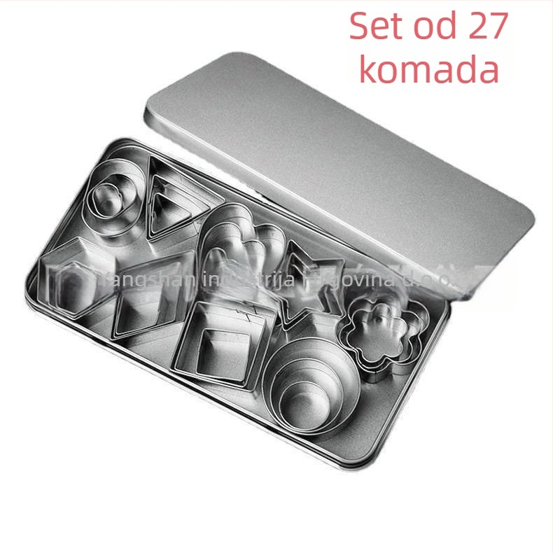 24-djelni set kalupa za kekse od nehrđajućeg čelika za kekse, fondant i pečenje; oblici: srce, zvijezda, cvijet, kvadrat, krug, trokut, oval i heksagon; HY-244