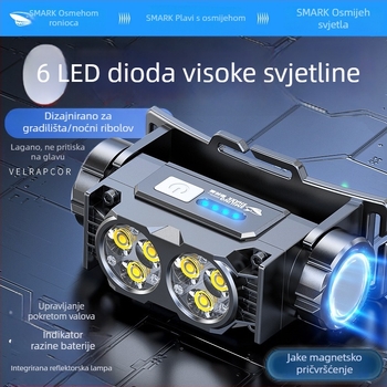Čelna lampica s integriranom litijskom baterijom velikog kapaciteta, vodootporna, težina 97,5 g, elastična traka za glavu