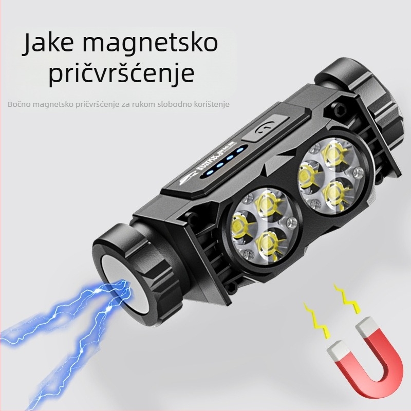 Čelna lampica s integriranom litijskom baterijom velikog kapaciteta, vodootporna, težina 97,5 g, elastična traka za glavu