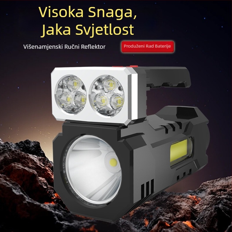 Ručni LED reflektor s punjivom baterijom, domet 200–500 m, 6W, kapacitet 2400mAh, uključuje punjač