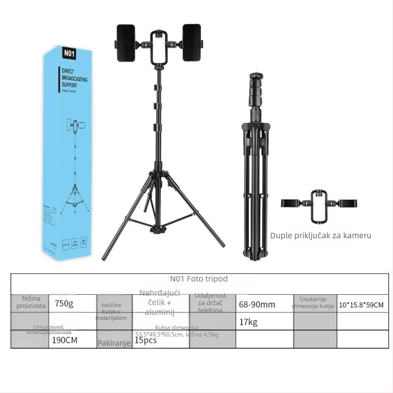 Troosični telefonski gimbal s automatskim praćenjem, aluminijski podni stalak, nosivost 5 kg, cijev sa 2–3 sekcije