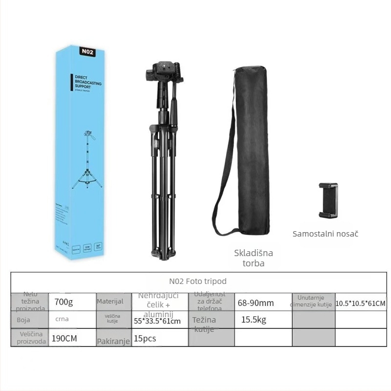 Troosični telefonski gimbal s automatskim praćenjem, aluminijski podni stalak, nosivost 5 kg, cijev sa 2–3 sekcije