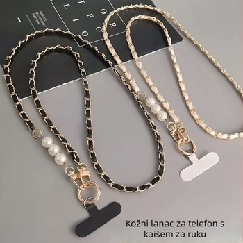 Perlasta kožna lančanic za telefon, crossbody, ručno izrađeno, metalna kopča