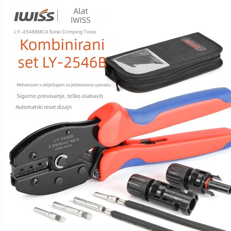 MC4 kliješta za krimpanje LY-2546B za solarne konektore 2,5–6 mm², IWISS, visoko ugljično čelično, težina 450 g