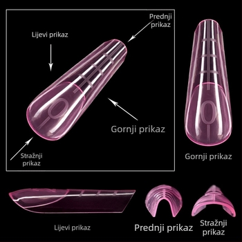 Kristalni model za produženje noktiju, Yusheng Technology, francuski dugi stil, set od 120 komada s mjernom linijom, brza LED fototerapija
