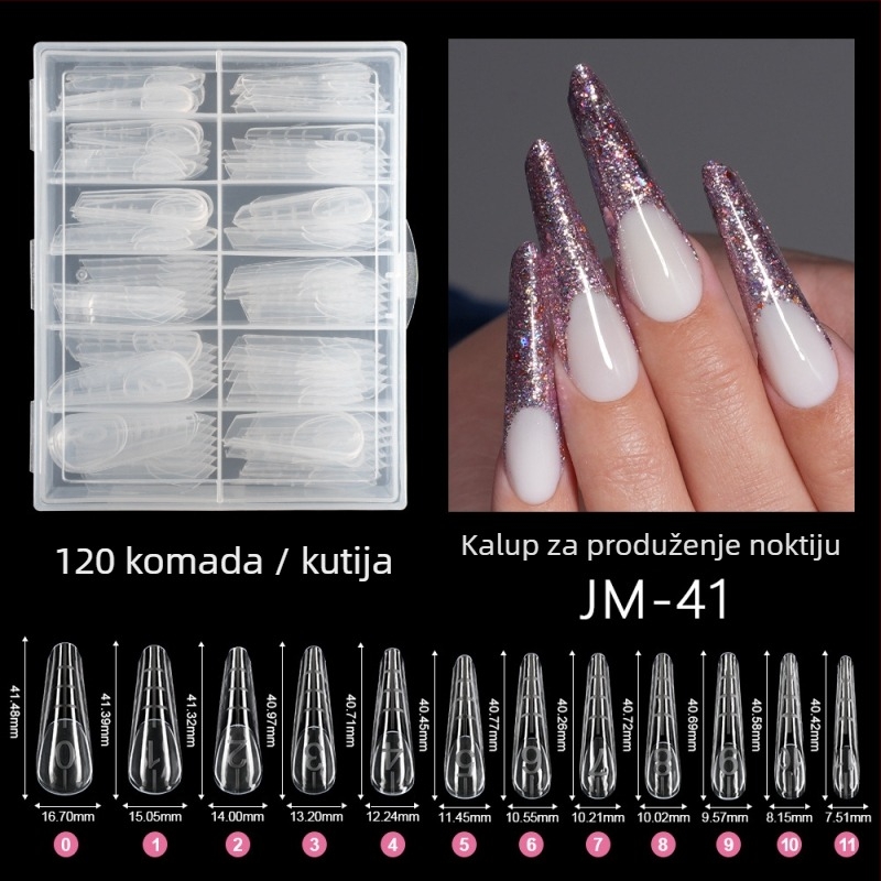 Kristalni model za produženje noktiju, Yusheng Technology, francuski dugi stil, set od 120 komada s mjernom linijom, brza LED fototerapija