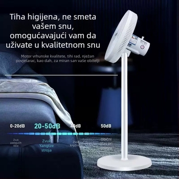 Podni ventilator s 7 lopatica, oscilirajuća glava, 50 W, 220 V, 50 Hz.