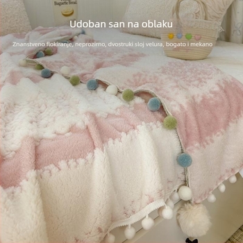 Pletene deke s pom-pom, debela od mliječne pređe, pogodna kao šal i navlaka za kau