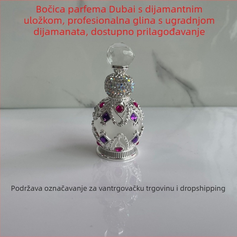 Staklena bočica za parfem s dijamantnim ukrasima, salonske kvalitete, kapica od cinkovog legura, oblikovana puhanjem, Guangzhou porijeklo