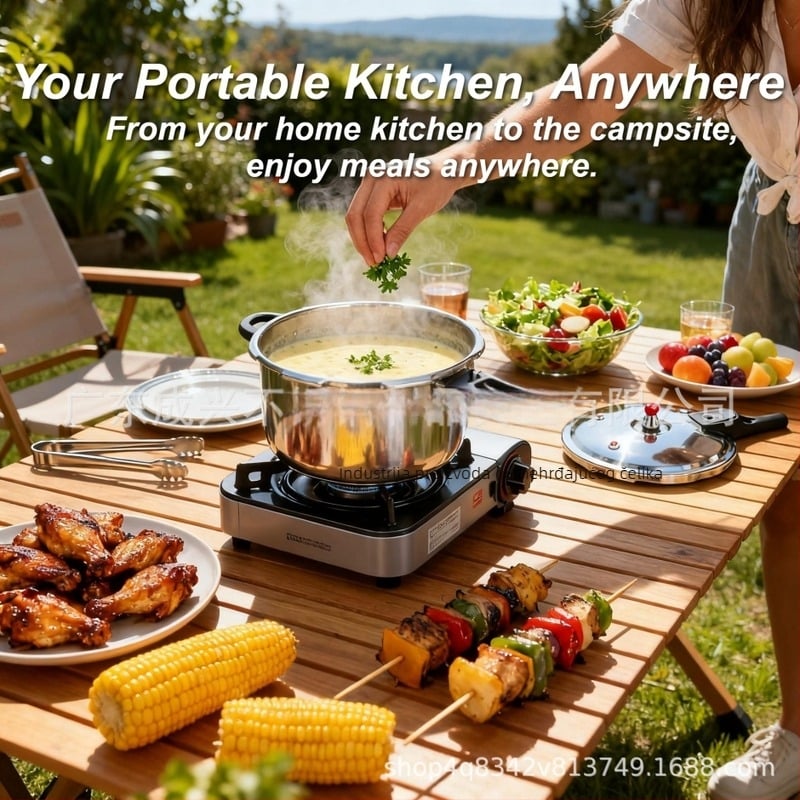 Lonac za pritisak s nelepljivim dnom, 201 nehrđajući čelik, višeslojno dno, pogodan za sve plamenike, težina 3200 g