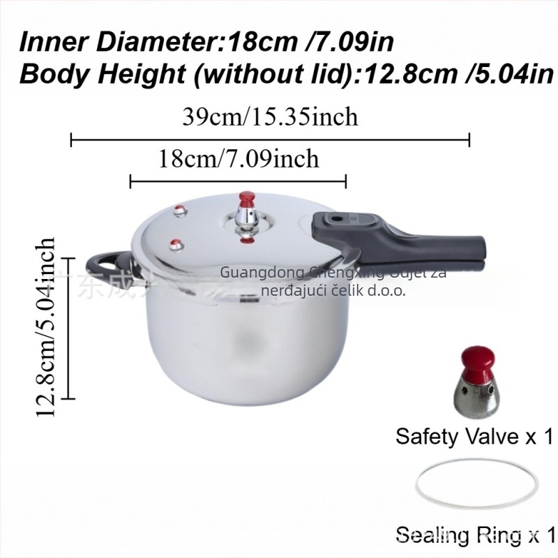 Lonac za pritisak s nelepljivim dnom, 201 nehrđajući čelik, višeslojno dno, pogodan za sve plamenike, težina 3200 g