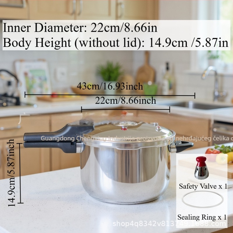 Lonac za pritisak s nelepljivim dnom, 201 nehrđajući čelik, višeslojno dno, pogodan za sve plamenike, težina 3200 g