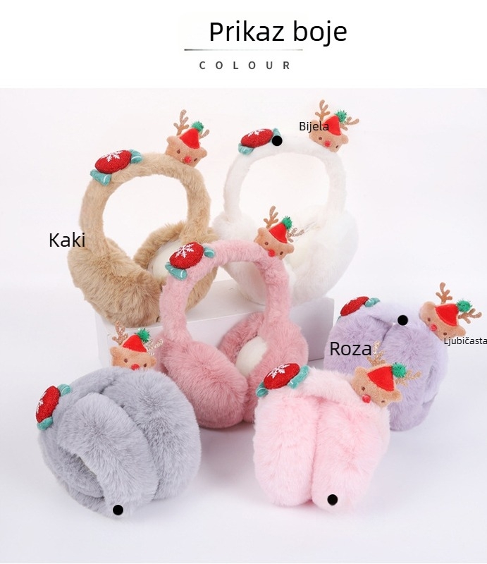 Skup plišani ušni pokrivači za odrasle, unisex, poliester, crtani motiv jelena, topli zima, jesen i proljeće