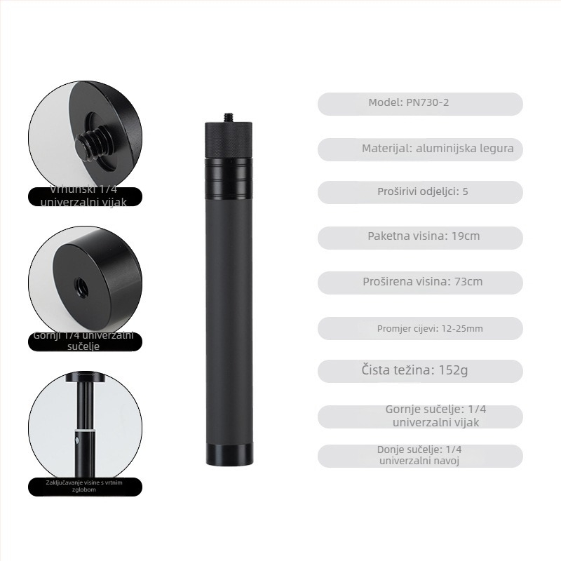 Selfie štap s gimbal stabilizatorom – teleskopijski produžni štap za mobitel i akcijsku kameru (Bez daljinskog upravljača)