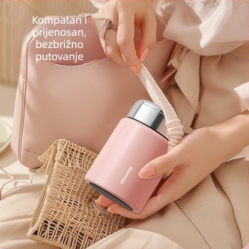 Mini termos šalica za žene, lagana i kompaktna, odvajanje čaja i vode; unutarnji spremnik 316 SS, vanjski 304 SS, vakuumska izolacija 0–6 h, mogućnost tiskanja logotipa