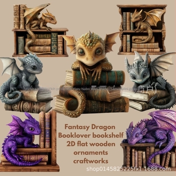 Drveni ukrasi s motivom zmaja za knjige – 8 komada, privjesak, sladak stil, brend Namboon