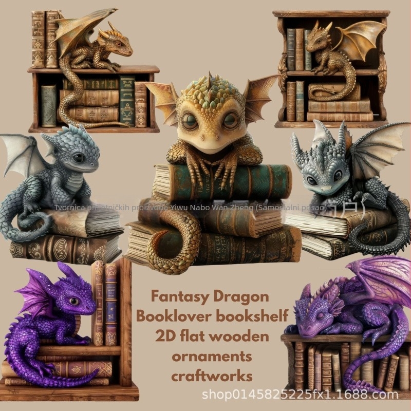 Drveni ukrasi s motivom zmaja za knjige – 8 komada, privjesak, sladak stil, brend Namboon