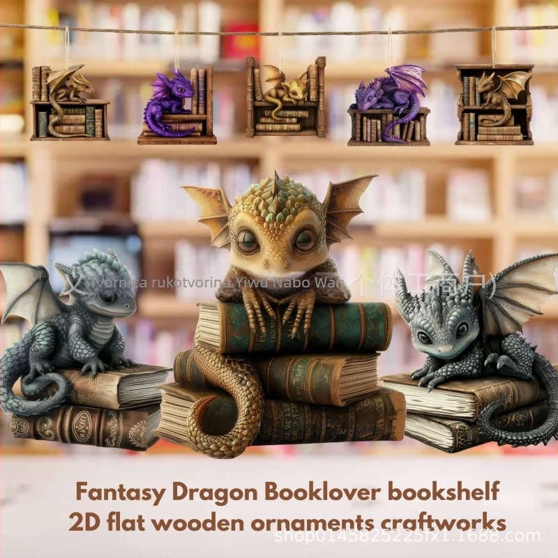 Drveni ukrasi s motivom zmaja za knjige – 8 komada, privjesak, sladak stil, brend Namboon