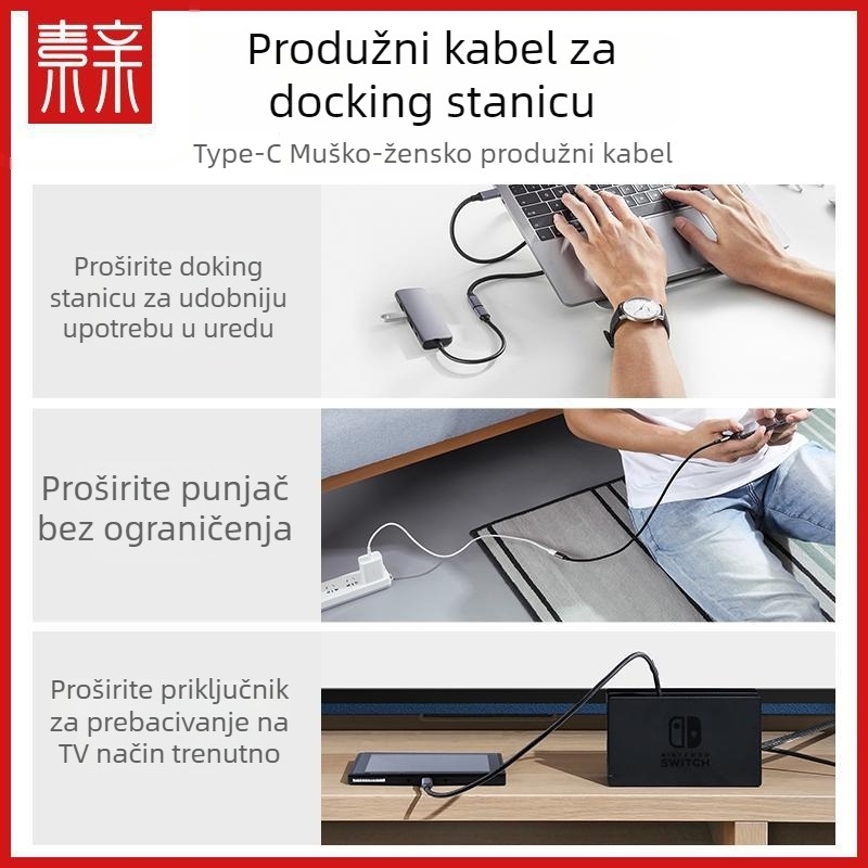 Type-C muško–ženski prošireni dok s 4K, PD 100W brzo punjenje, visok prijenos podataka