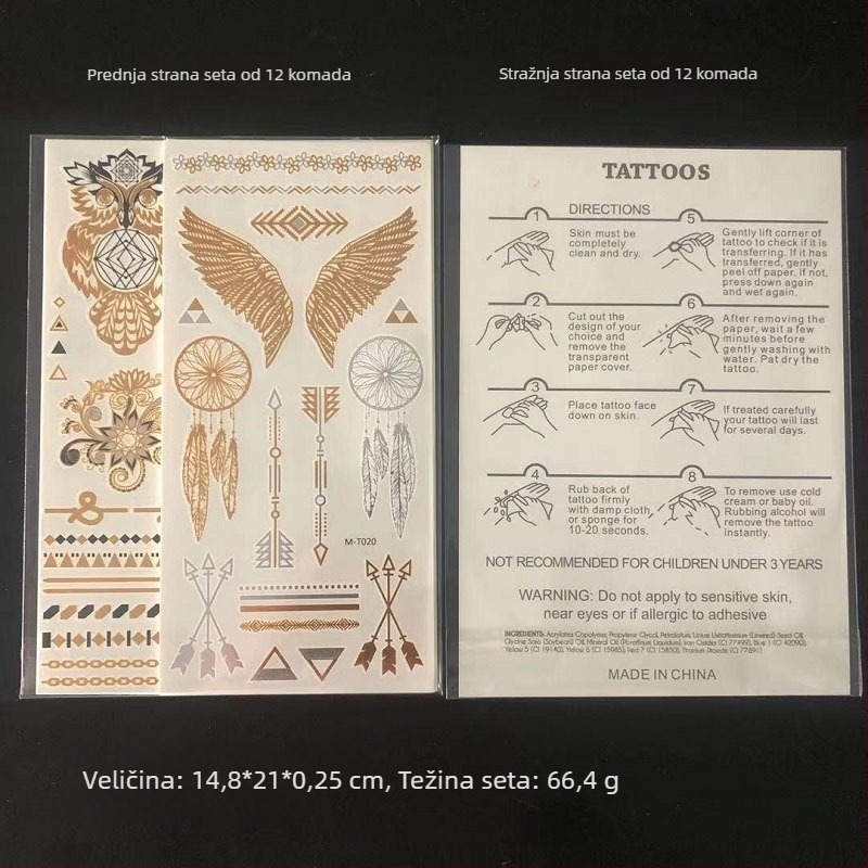 Set tetovačkih transfer naljepnica - vodeni prijenos tiska - prilagodljiv - polu-ručna proizvodnja - logo otisnut