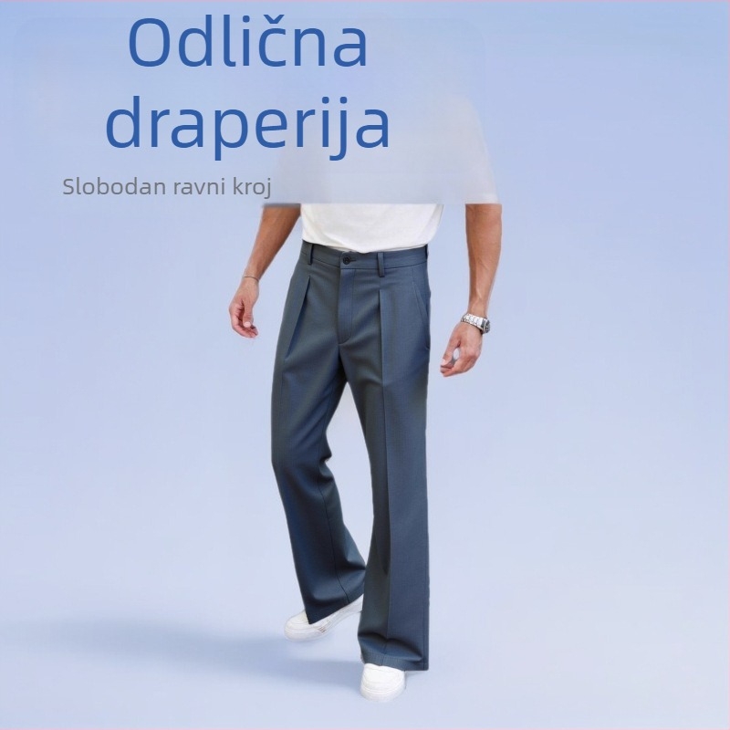 Muške hlače za slobodno vrijeme, ravna kroja, opuštena silueta, srednji pojas, zatvarač, poliester