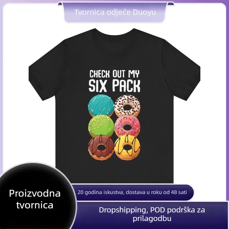 Muška pamučna T‑majica s printom donut, casual, kratkih rukava, okrugli izrez, labav kroj