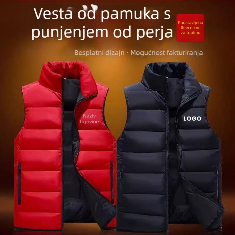 Radna vesta s izolacijom od perja i pamuka, debela tkanina, zatvarač, stojeći ovratnik