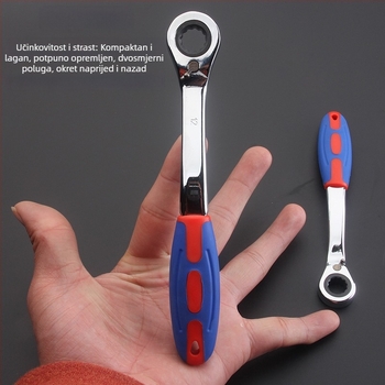 Ključ clichet s reverzibilnim automatskim radom, dvostruka uporaba, plastična zakrivljena drška, visoko ugljično čelično