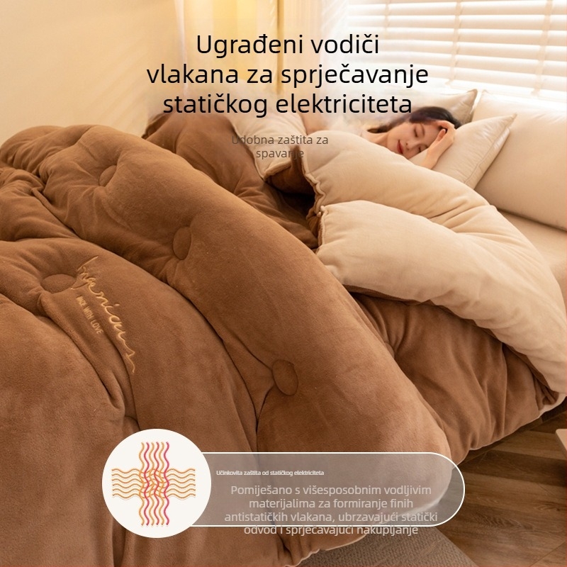 Dvoslojni baršunasti quilt, debeli, s antibakterijskim vlaknastim punjenjem, pogodna za sve sezone, šivano