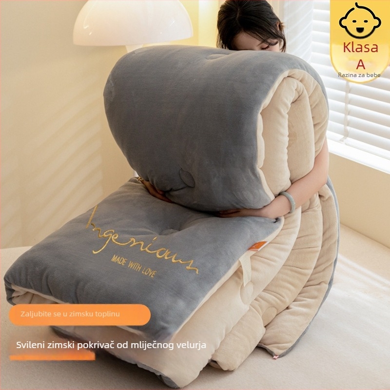 Dvoslojni baršunasti quilt, debeli, s antibakterijskim vlaknastim punjenjem, pogodna za sve sezone, šivano