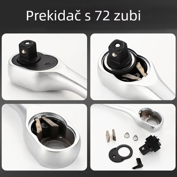 Dvostrani ključ s 72 zuba, zakrivljenom ručkom, kromirana površina, čelik krom-vanadij