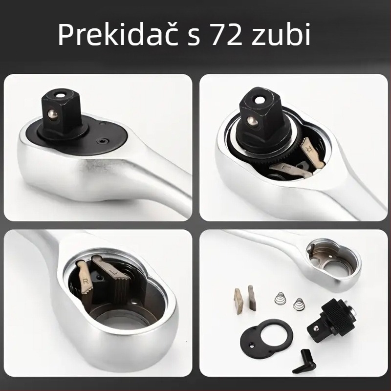 Dvostrani ključ s 72 zuba, zakrivljenom ručkom, kromirana površina, čelik krom-vanadij