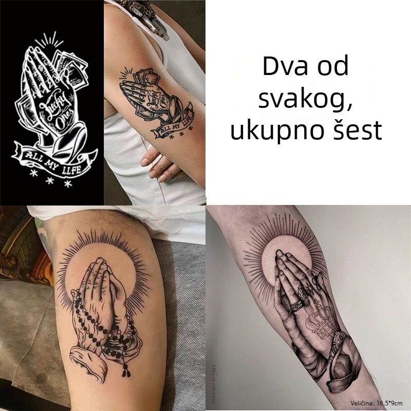 Naljepnica za tetovažu na ruci – Molitvene ruke, vodootporna, dugotrajna, polupermanentna, realističan dizajn