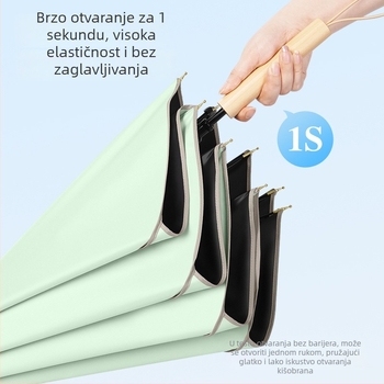 Kišobran u obliku latice s UV zaštitom UPF 50+, 8 rebara, tkanina Vinyl 210T, ručno otvaranje, automatsko zatvaranje, drvena ručka, šasija od legure, moguć ispis logotipa