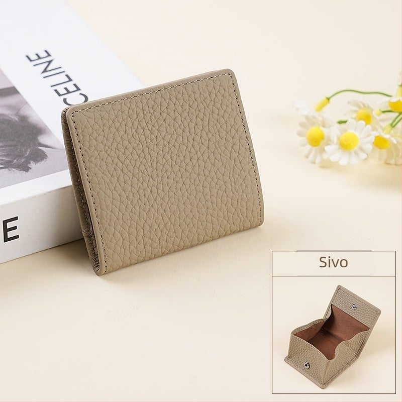 Mini novčanik za kovanice od prve sloja kože, Liči uzorak, unisex, unutarnja podstava od super vlakana, ljeto 2025