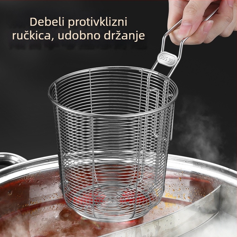 Koš za prženje od nehrđajućeg čelika 304 s filtrom za rezance, grickalice i pomfrit – ručka protiv opeklina, jedan kukasti kuka, prilagodljivo Zhenggang Hardware