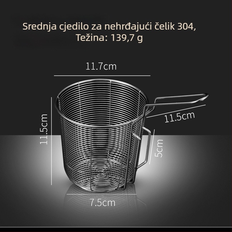 Koš za prženje od nehrđajućeg čelika 304 s filtrom za rezance, grickalice i pomfrit – ručka protiv opeklina, jedan kukasti kuka, prilagodljivo Zhenggang Hardware