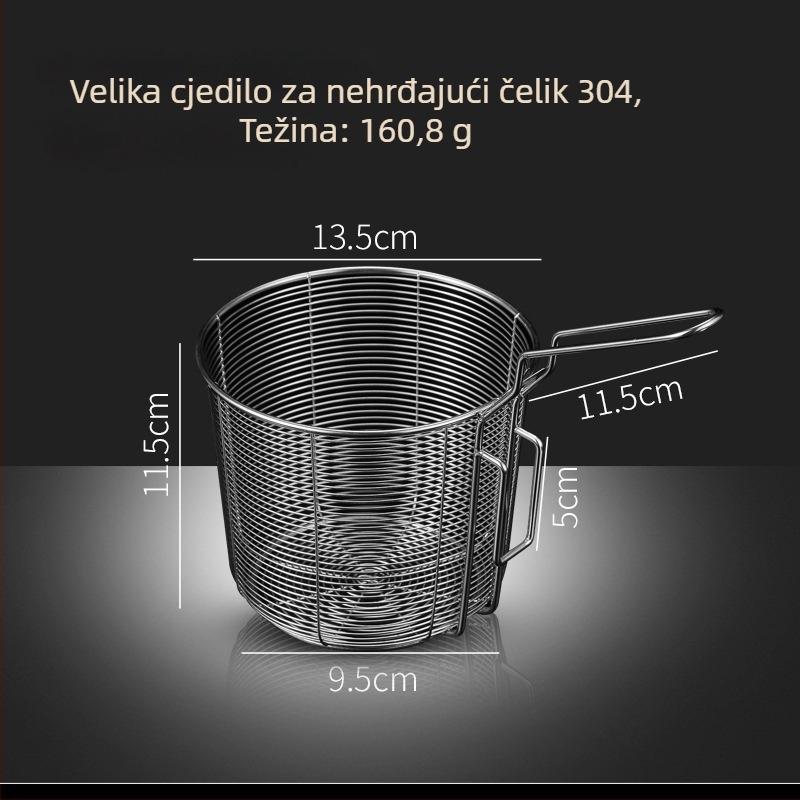 Koš za prženje od nehrđajućeg čelika 304 s filtrom za rezance, grickalice i pomfrit – ručka protiv opeklina, jedan kukasti kuka, prilagodljivo Zhenggang Hardware